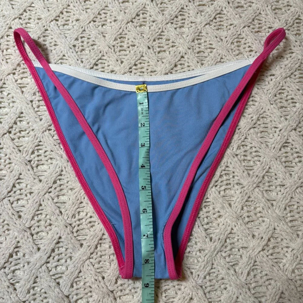 L*Space Bitsy Cut Bikini Bottom Blue with Pink & White Trim – Women’s XL NWOT‎